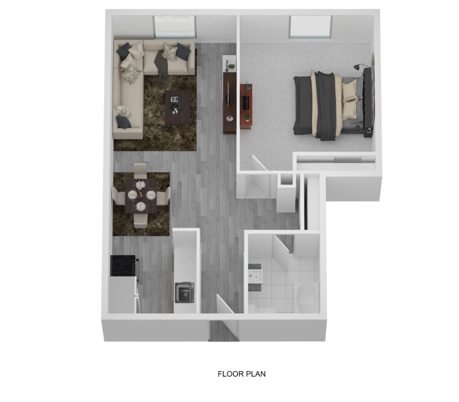 Floor plan for 1 bed, 1 bath, 550 sqft
